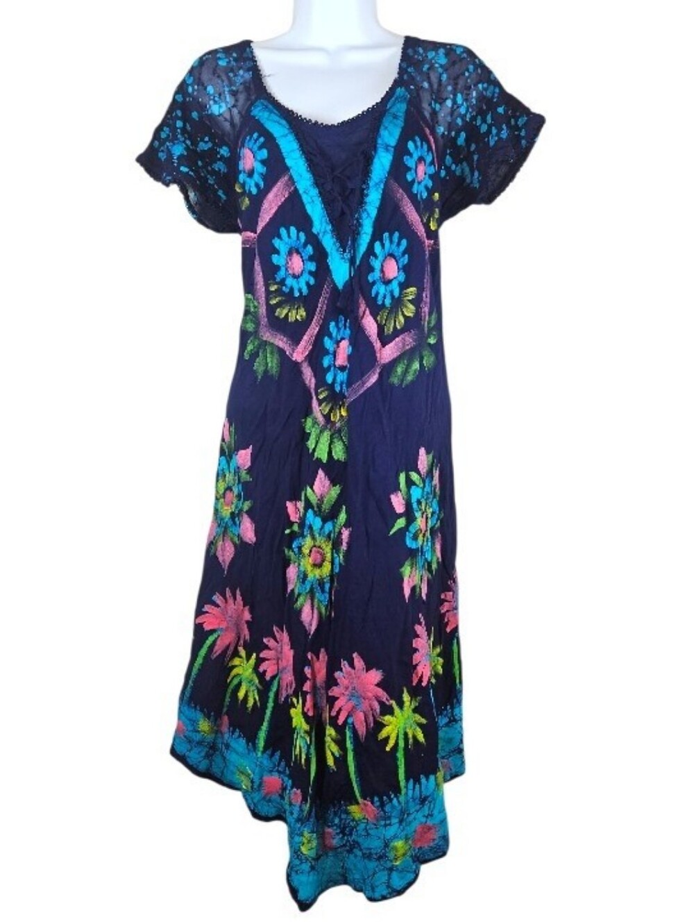 MM Collection blue pink green floral swim beach cover up One Size